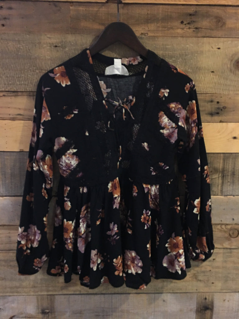 Brandi Black Tossed Floral Blouse-Vintage Havana-The Bugs Ear