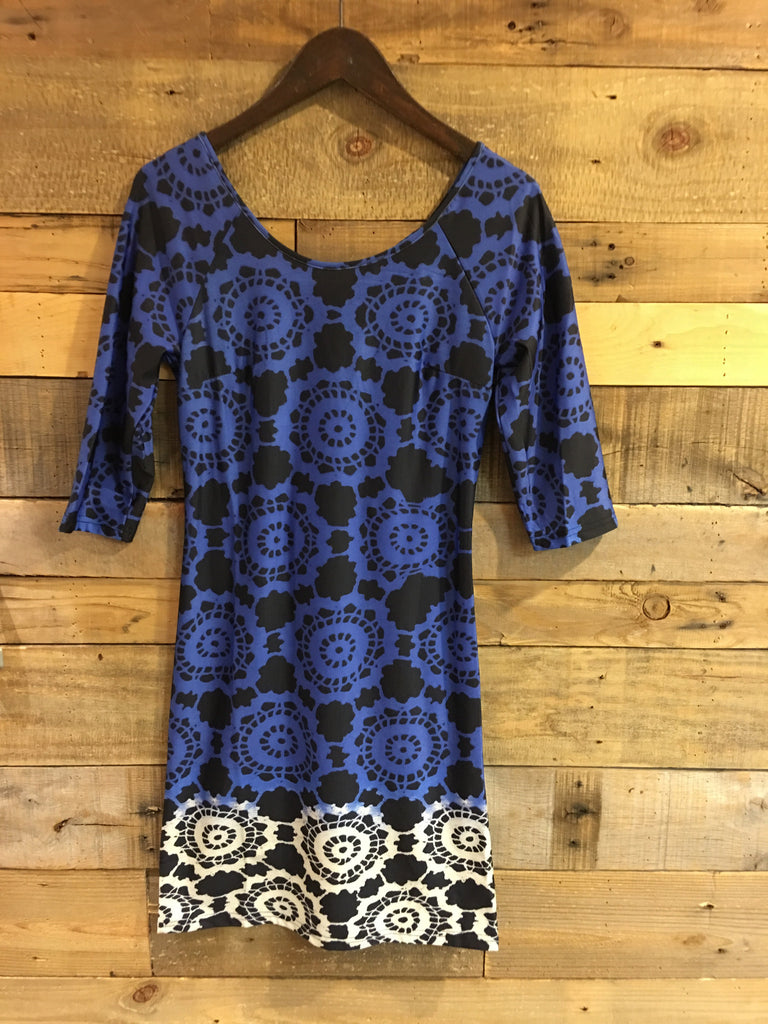 Faye Blue and White Printed Shift Dress-Aryeh-The Bugs Ear