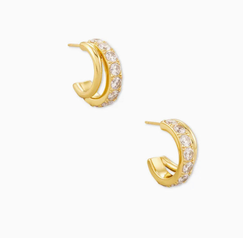 Kendra Scott Livy Gold Huggie Earrings In White Crystal-Kendra Scott-The Bugs Ear