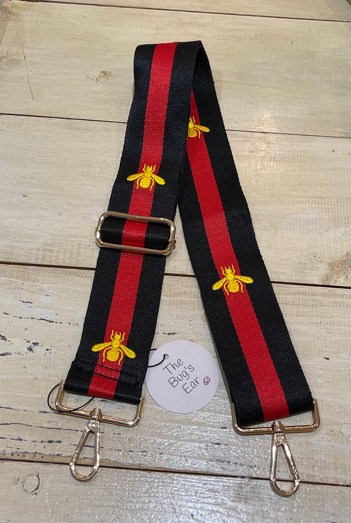 Ahdorned Black Red Stripe & Embroidered Gold Bee Strap-Ahdorned-The Bugs Ear