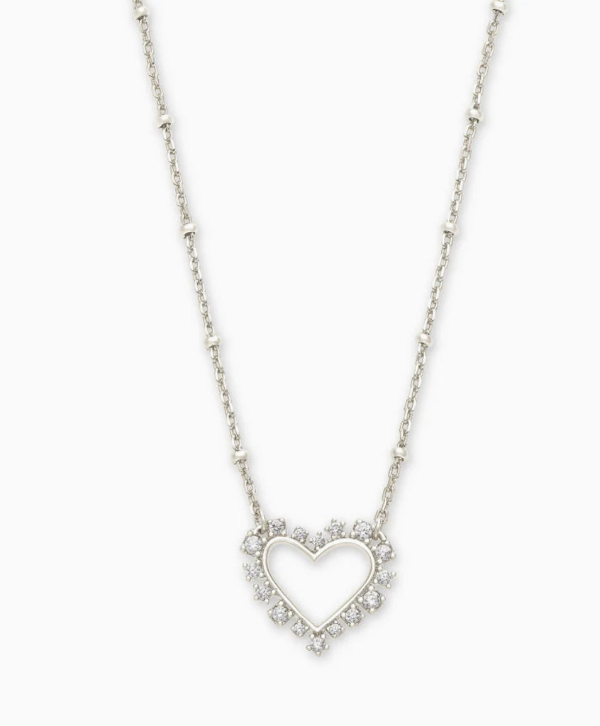 Kendra Scott Ari Heart Silver Pendant Necklace In White Crystal-Kendra Scott-The Bugs Ear
