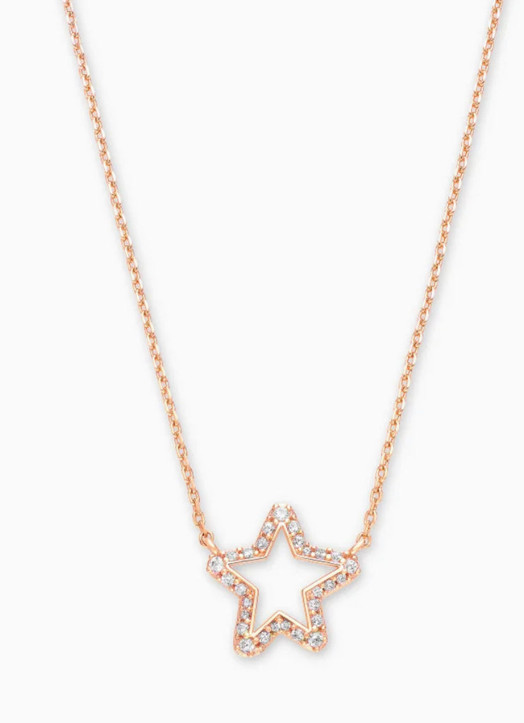 Kendra Scott Jae Star Rose Gold Pendant Necklace In White Crystal-Kendra Scott-The Bugs Ear