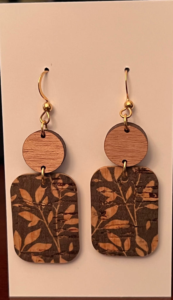 Wood Olive Vine Cork Leather Rectangle Earrings-AIRYELLE DESIGNS-The Bugs Ear