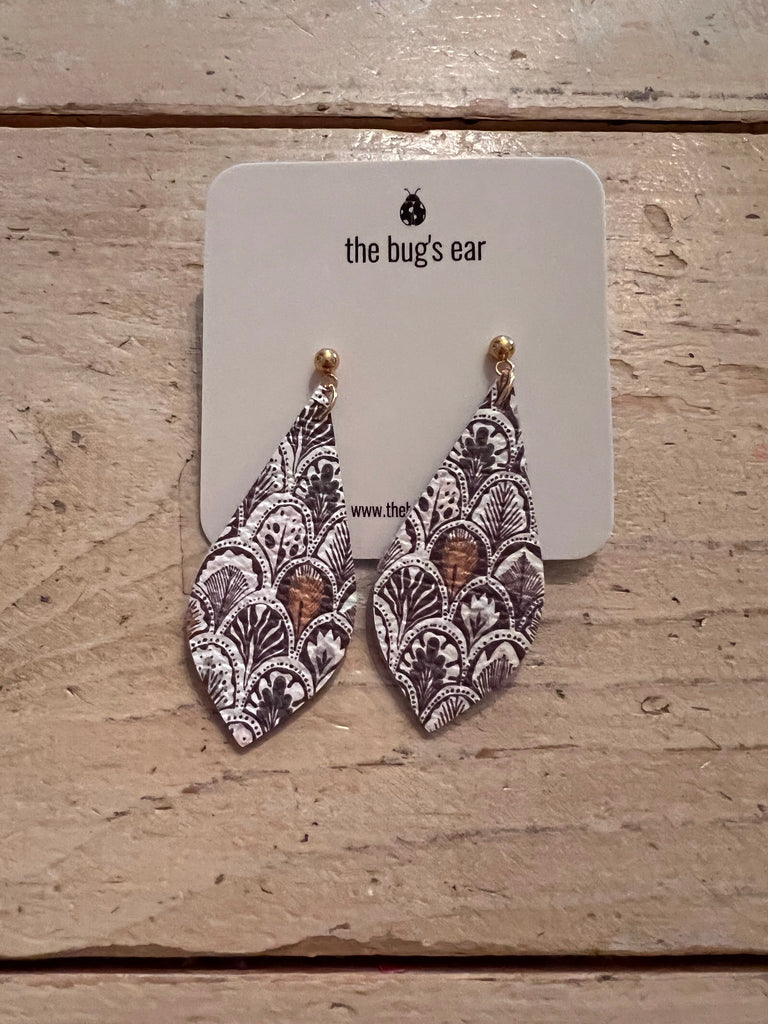 Drop Diamond Exotic Fan Cowhide Leather Earrings-AIRYELLE DESIGNS-The Bugs Ear