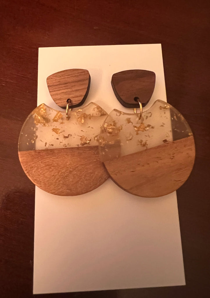 Round Wood Gold Flake Earrings-AIRYELLE DESIGNS-The Bugs Ear