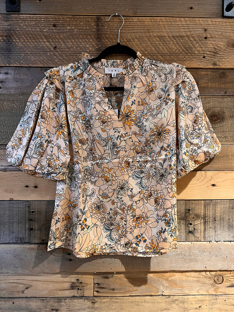 Caroline Puff Sleeve Floral Pattern Top-THML-The Bugs Ear