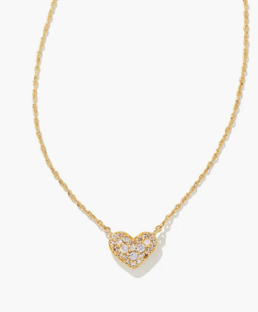 Kendra Scott Ari Gold Pave Crystal Heart Necklace in White Crystal-Kendra Scott-The Bugs Ear