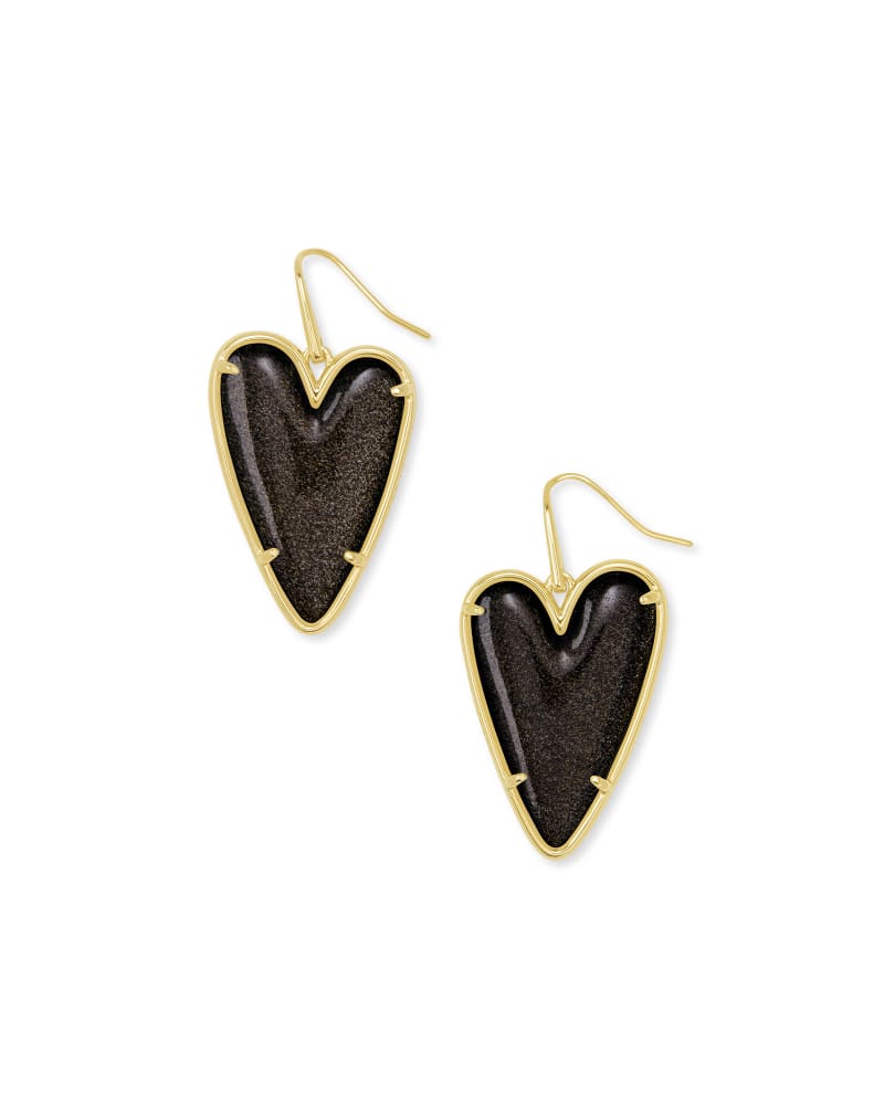 Kendra Scott Ansley Heart Gold Drop Earrings In Golden Obsidian-Kendra Scott-The Bugs Ear