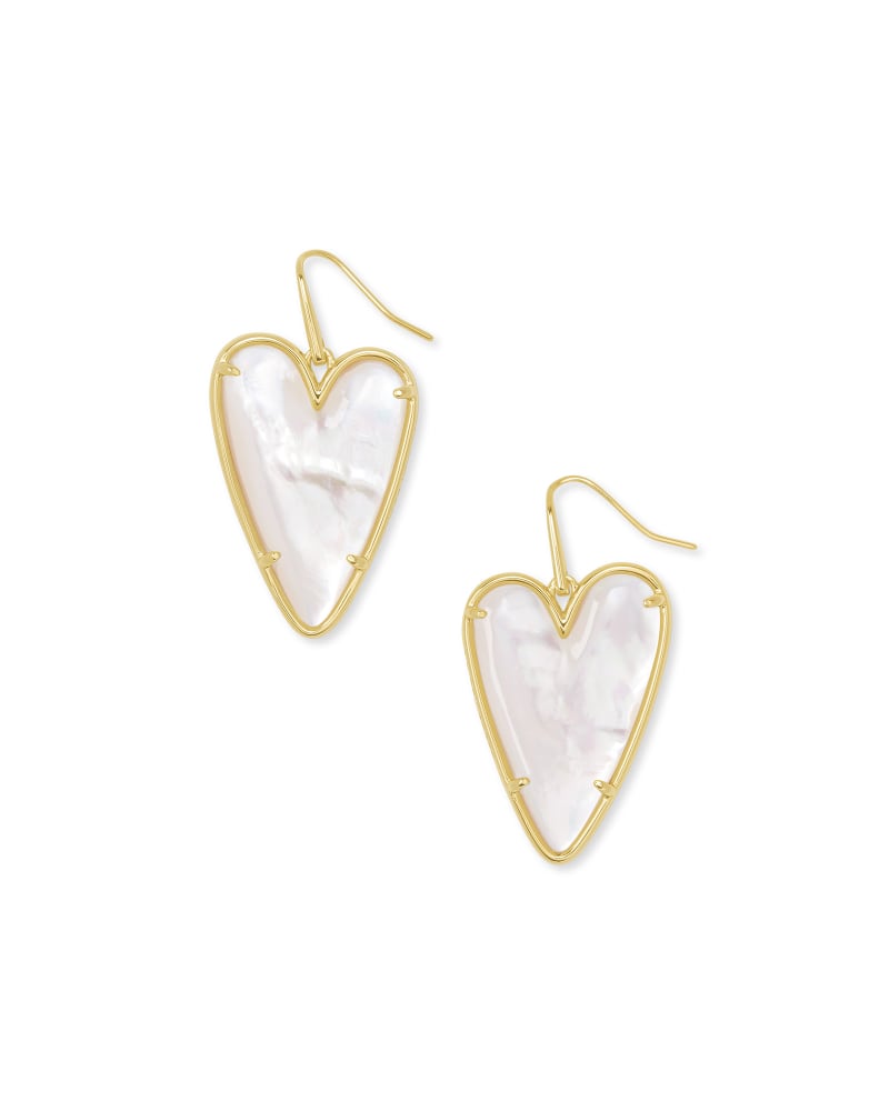 Kendra Scott Ansley Heart Gold Drop Earrings In Ivory Mother-Of-Pearl-Kendra Scott-The Bugs Ear