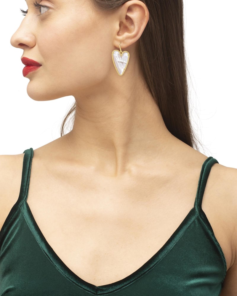 Kendra Scott Ansley Heart Gold Drop Earrings In Ivory Mother-Of-Pearl-Kendra Scott-The Bugs Ear