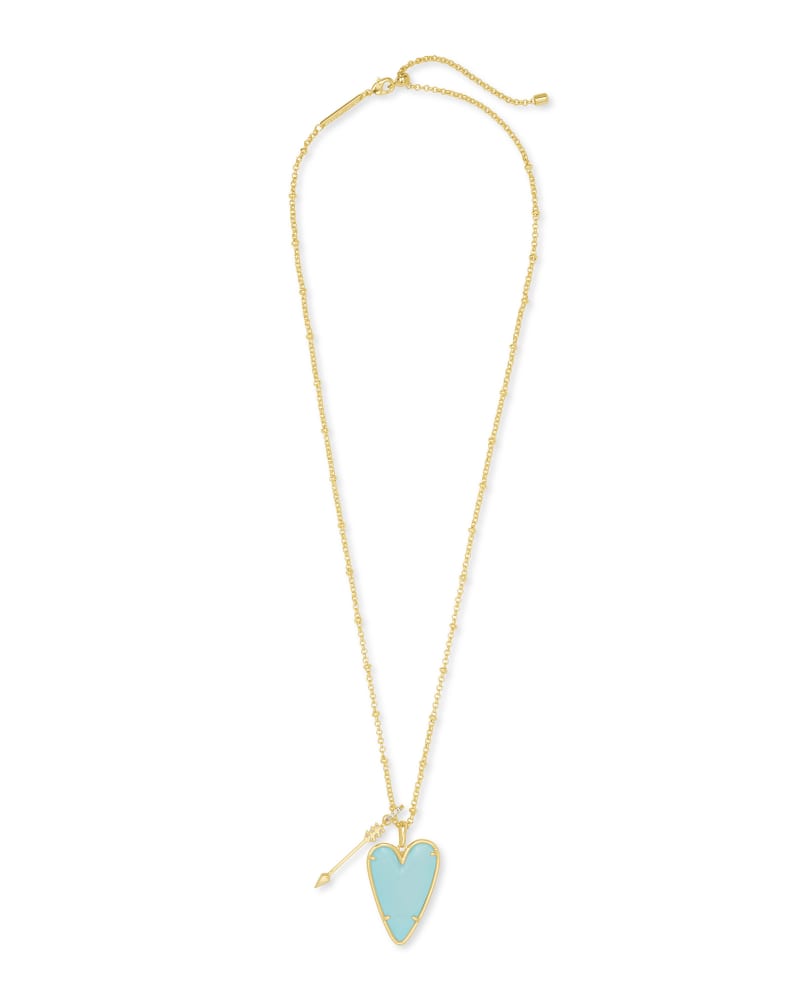 Kendra Scott Ansley Heart Gold Long Pendant Necklace In Light Blue Mag