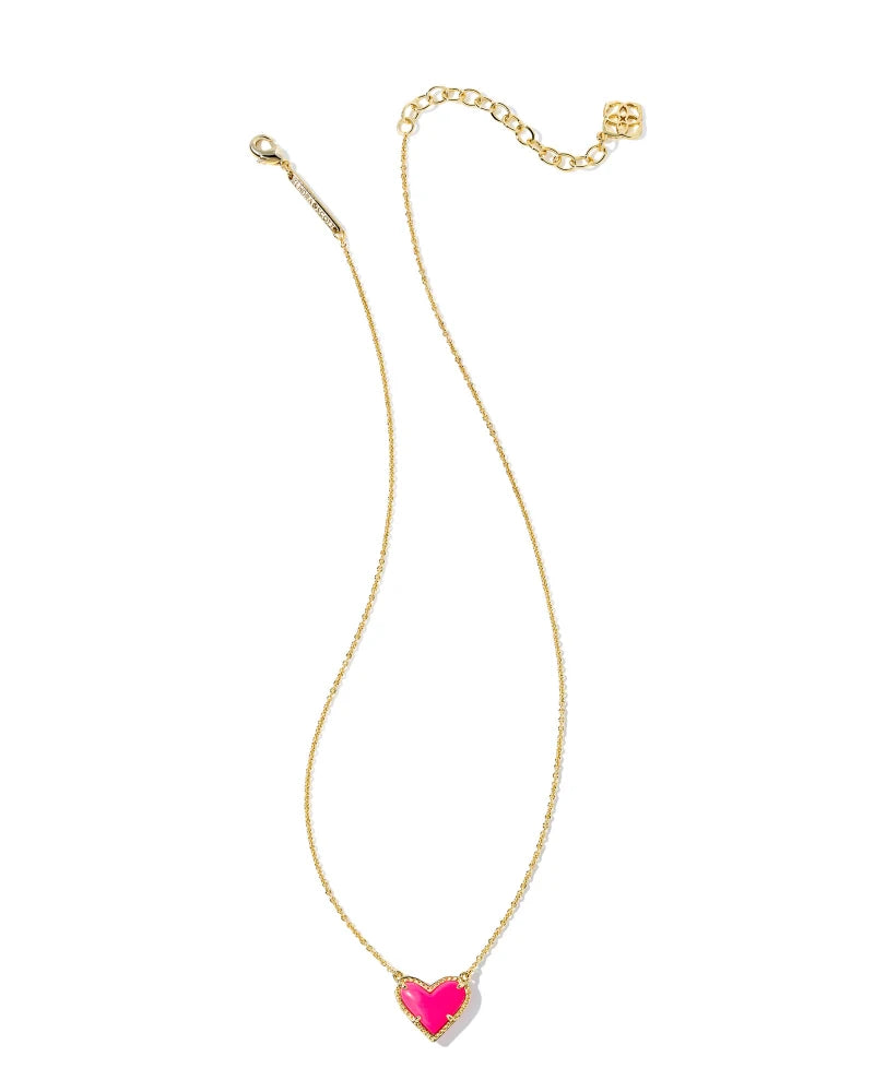 Kendra Scott Ari Heart Gold Pendant Necklace in Neon Pink Magnesite-Kendra Scott-The Bugs Ear