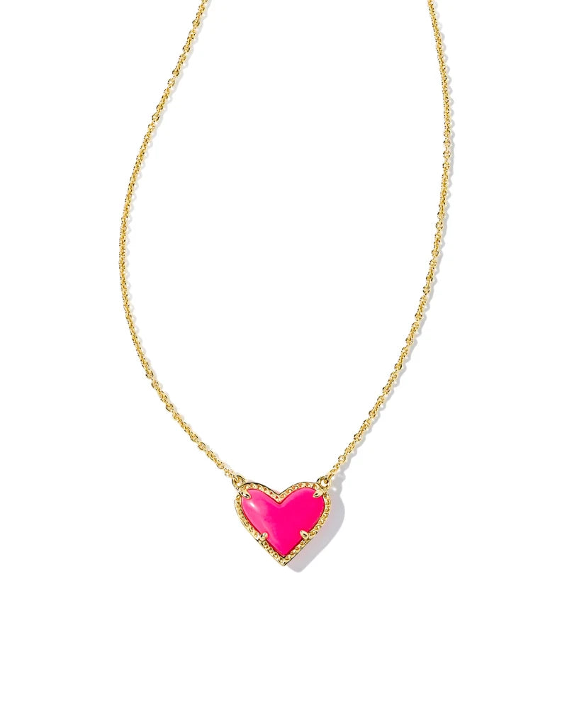 Kendra Scott Ari Heart Gold Pendant Necklace in Neon Pink Magnesite-Kendra Scott-The Bugs Ear
