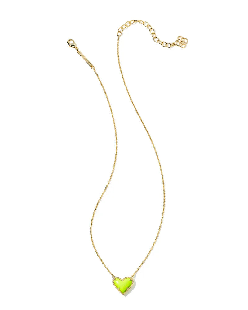 Kendra Scott Ari Heart Gold Pendant Necklace in Neon Yellow Magnesite-Kendra Scott-The Bugs Ear