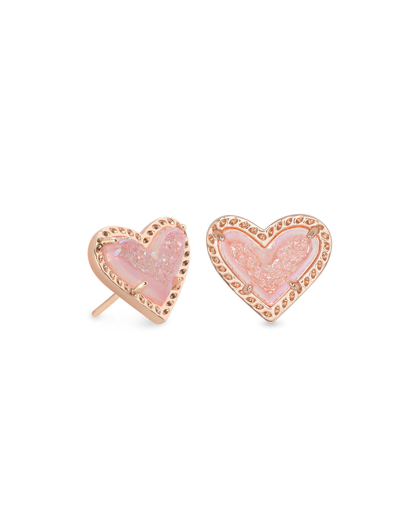 Kendra Scott Ari Heart Rose Gold Stud Earrings In Pink Drusy-Kendra Scott-The Bugs Ear