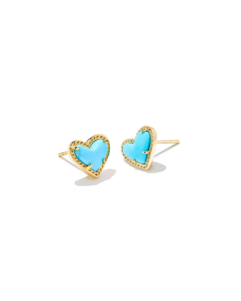 Kendra Scott Ari Heart Gold Stud Earrings in Light Blue Magnesite-Kendra Scott-The Bugs Ear