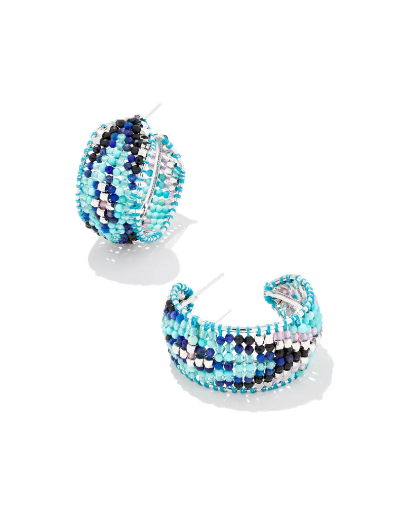 Kendra Scott Britt Silver Hoop Earrings in Turquoise Mix-Kendra Scott-The Bugs Ear