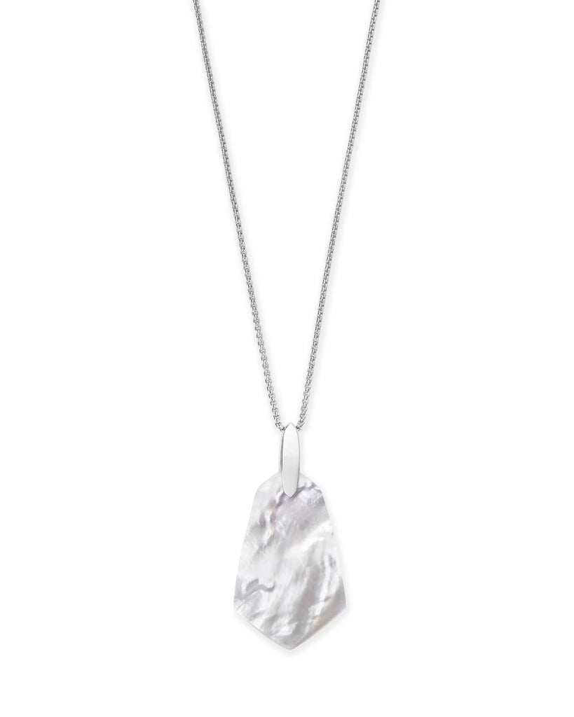 Kendra Scott Cam Bright Silver Long Pendant Necklace In Ivory Pearl-Kendra Scott-The Bugs Ear