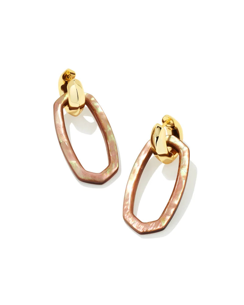 Kendra Scott Danielle Gold Link Earrings In Brown Mother Of Pearl