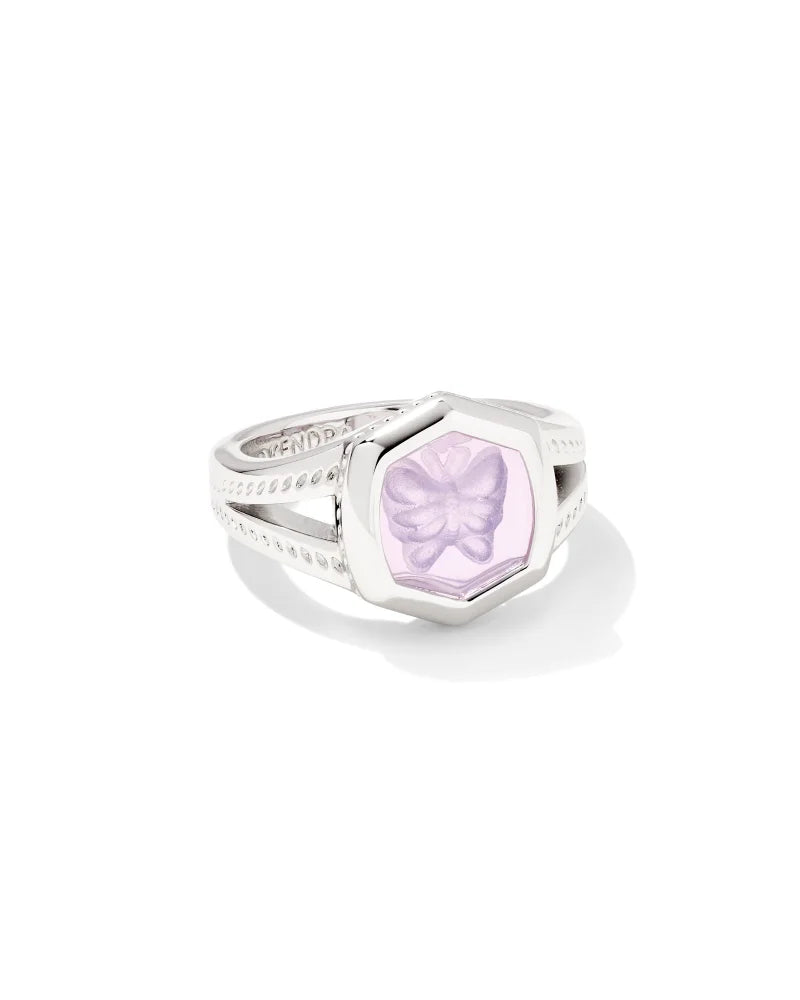 Kendra Scott Davie Intaglio Silver Statement Ring in Lavender Opalite Glass Butterfly-Kendra Scott-The Bugs Ear