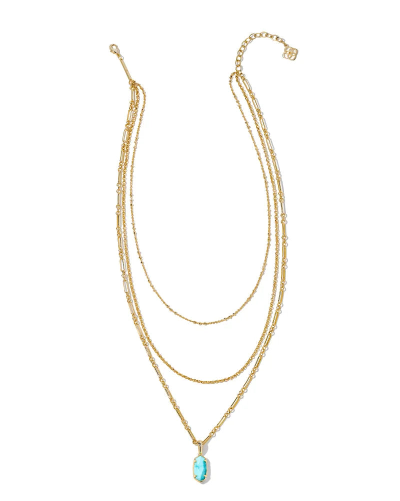 Kendra Scott Elisa Gold Triple Strand Necklace in Light Blue Magnesite-Kendra Scott-The Bugs Ear