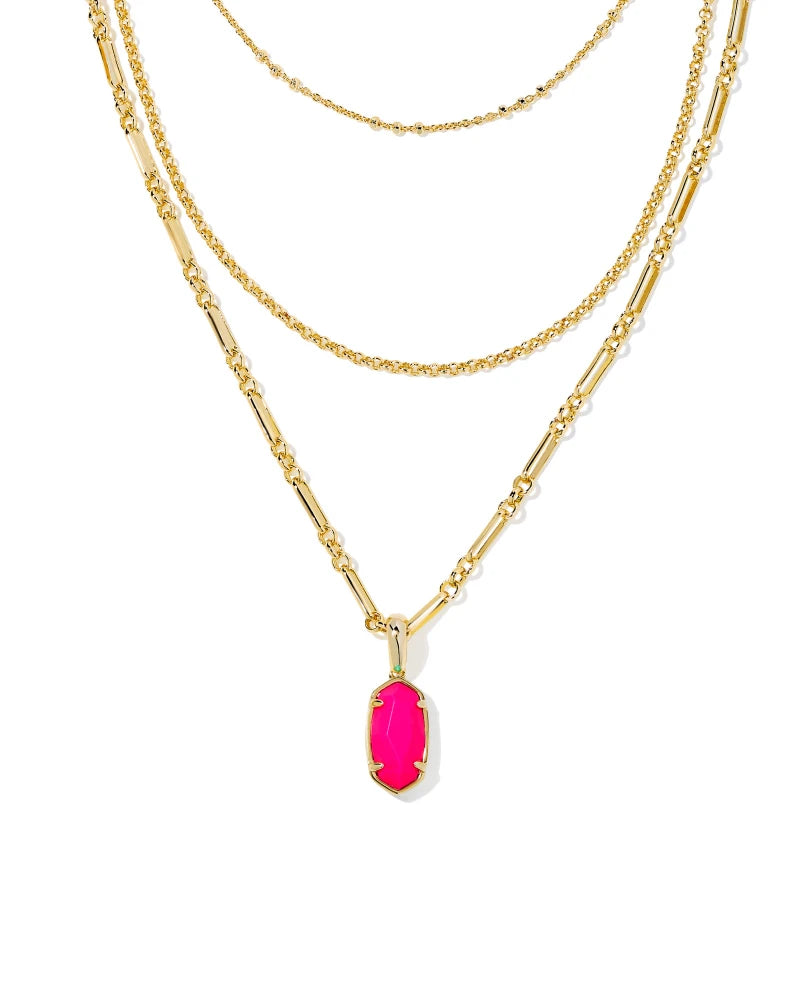 Kendra Scott Elisa Gold Triple Strand Necklace in Neon Pink Magnesite-Kendra Scott-The Bugs Ear