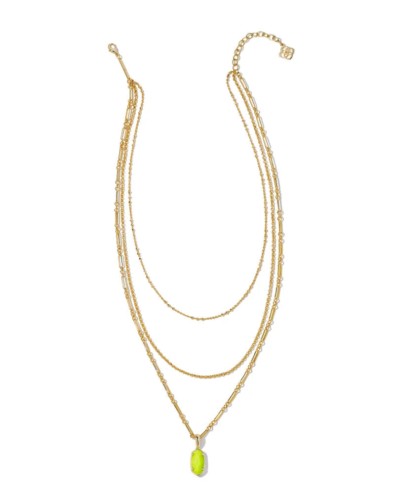 Kendra Scott Elisa Gold Triple Strand Necklace in Neon Yellow Magnesite-Kendra Scott-The Bugs Ear