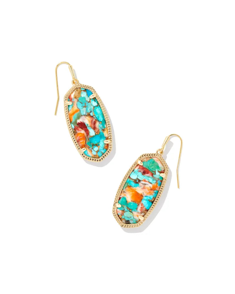 Kendra Scott Elle Gold Drop Earrings in Bronze Veined Turquoise Magnesite Red Oyster-Kendra Scott-The Bugs Ear