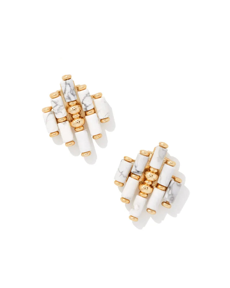 Kendra Scott Ember Gold Statement Stud Earrings in White Howlite-Kendra Scott-The Bugs Ear