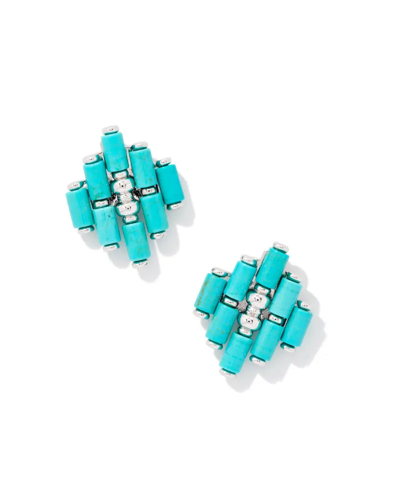 Kendra Scott Ember Silver Statement Stud Earrings in Variegated Turquoise Magnesite-Kendra Scott-The Bugs Ear