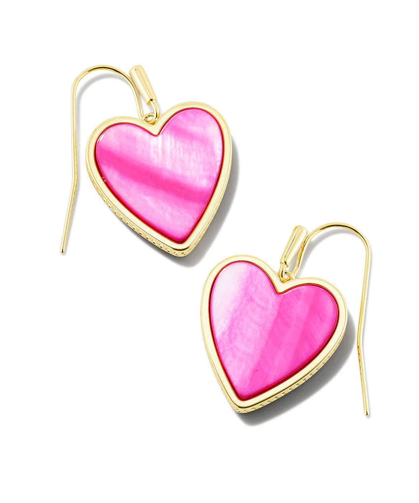 Kendra Scott Heart Drop Gold Earrings in Hot Pink Mother of Pearl-Kendra Scott-The Bugs Ear