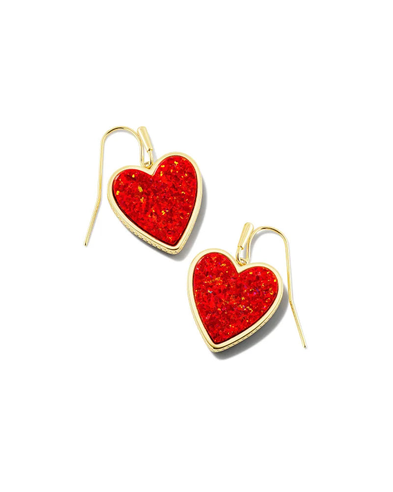 Kendra Scott Heart Gold Drop Earrings in Red Kyocera Opal-Kendra Scott-The Bugs Ear