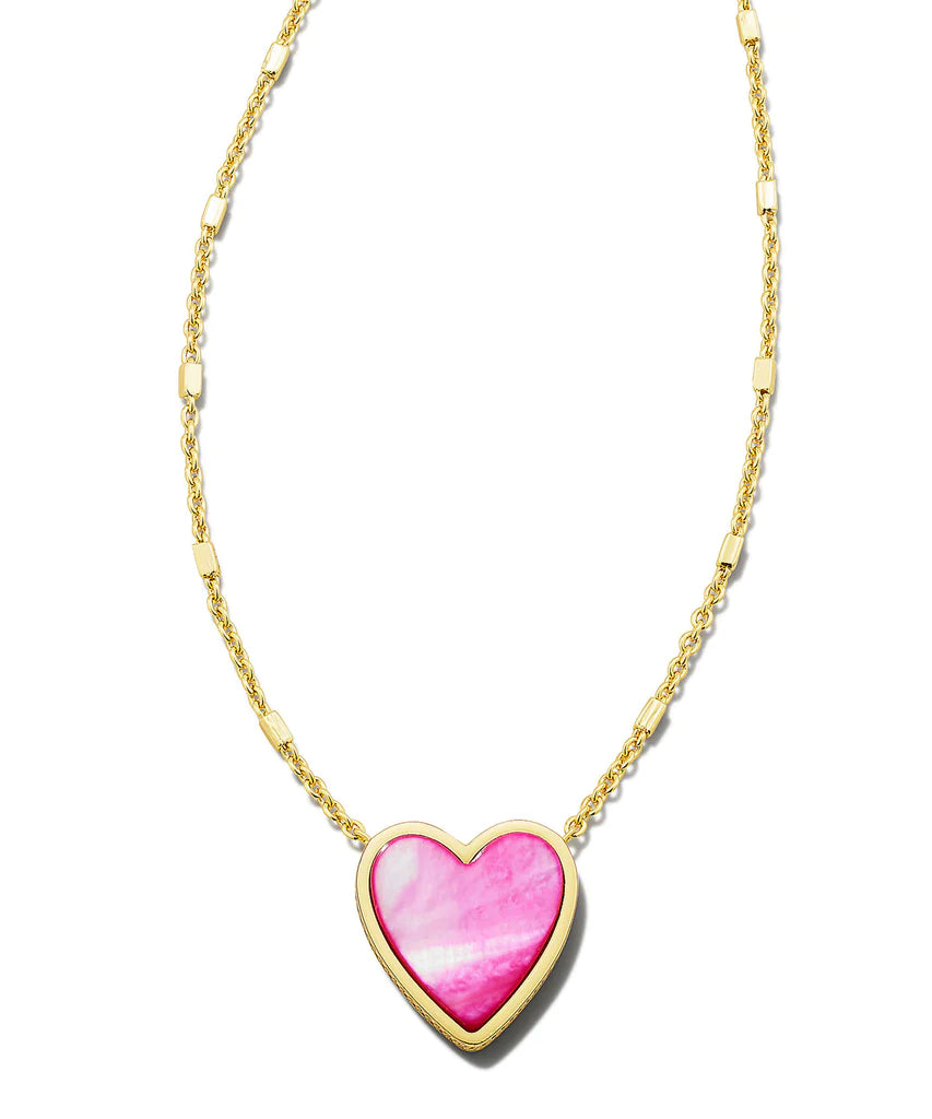 Kendra Scott Heart Gold Necklace in Hot Pink Mother of Pearl-Kendra Scott-The Bugs Ear