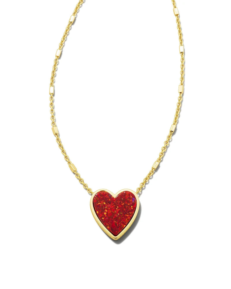 Kendra Scott Heart Gold Pendant Necklace in Red Kyocera Opal-Kendra Scott-The Bugs Ear