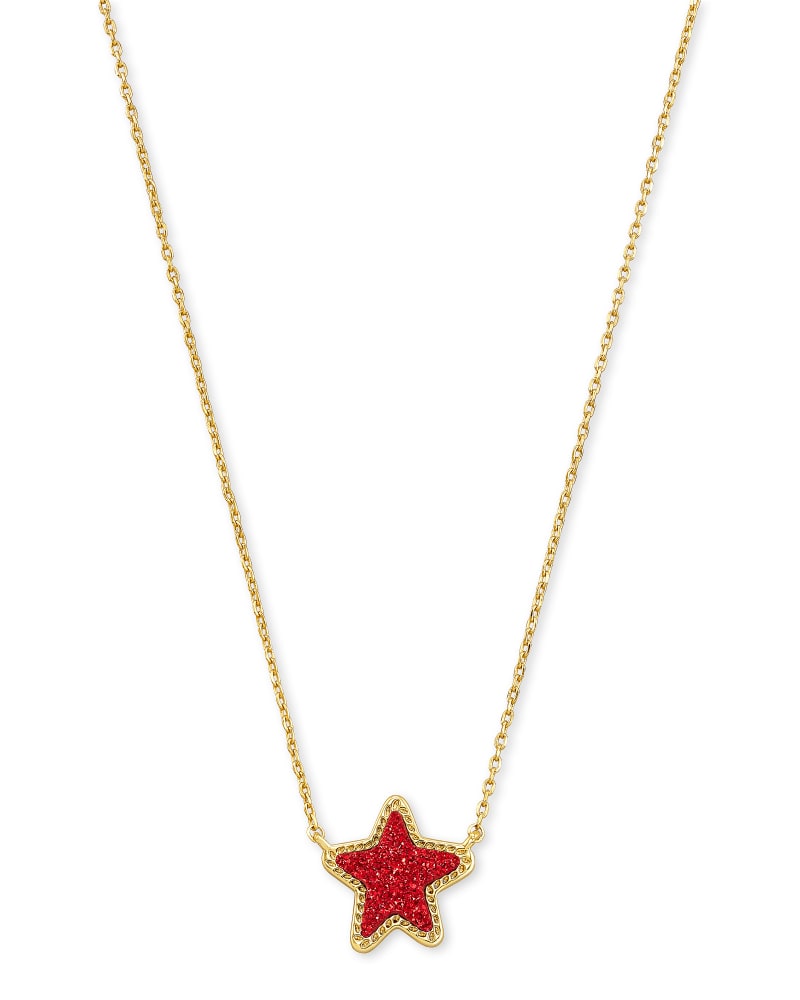 Kendra Scott Jae Star Gold Pendant Necklace In Bright Red Drusy-Kendra Scott-The Bugs Ear