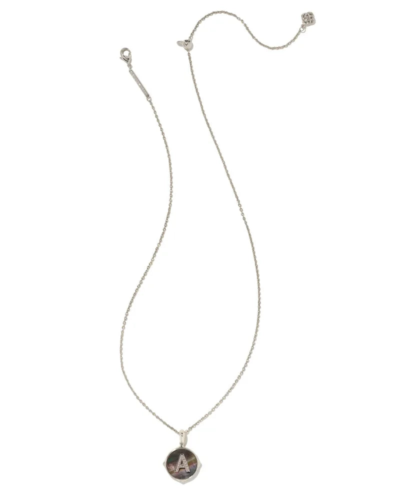 Kendra Scott Letter A Silver Disc Pendant Necklace in Black Mother-of-Pearl-Kendra Scott-The Bugs Ear