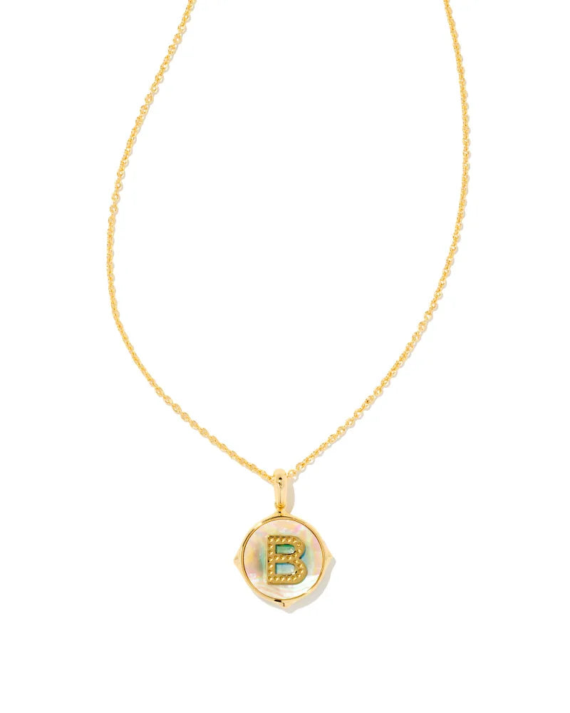 Kendra Scott Letter B Gold Disc Pendant Necklace in Iridescent Abalone-Kendra Scott-The Bugs Ear