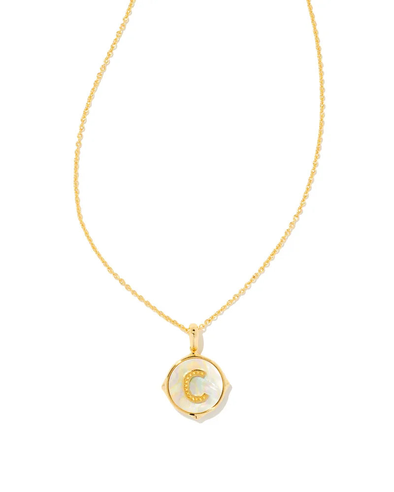 Kendra Scott Letter C Gold Disc Pendant Necklace in Iridescent Abalone-Kendra Scott-The Bugs Ear