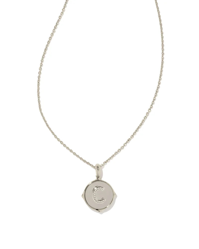 Kendra Scott Letter C Silver Disc Pendant Necklace in Black Mother-of-Pearl-Kendra Scott-The Bugs Ear