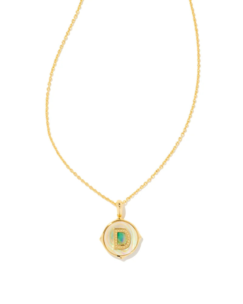 Kendra Scott Letter D Gold Disc Pendant Necklace in Iridescent Abalone-Kendra Scott-The Bugs Ear