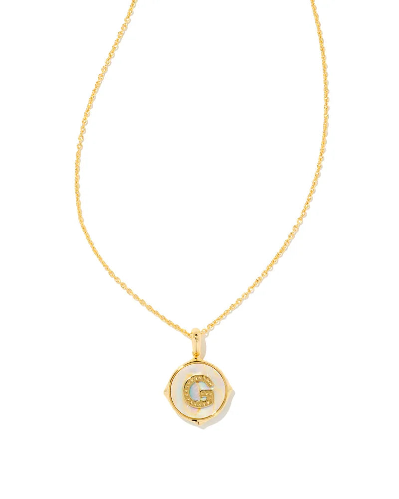 Kendra Scott Letter G Gold Disc Pendant Necklace in Iridescent Abalone-Kendra Scott-The Bugs Ear