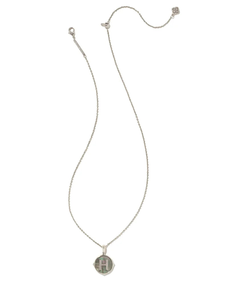 Kendra Scott Letter H Silver Disc Pendant Necklace in Black Mother-of-Pearl-Kendra Scott-The Bugs Ear