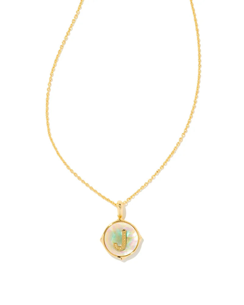 Kendra Scott Letter J Gold Disc Pendant Necklace in Iridescent Abalone-Kendra Scott-The Bugs Ear