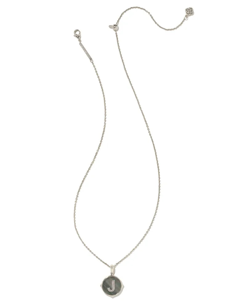 Kendra Scott Letter J Silver Disc Pendant Necklace in Black Mother-of-Pearl-Kendra Scott-The Bugs Ear