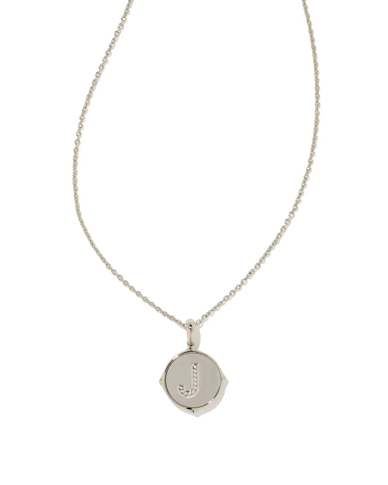 Kendra Scott Letter J Silver Disc Pendant Necklace in Black Mother-of-Pearl-Kendra Scott-The Bugs Ear