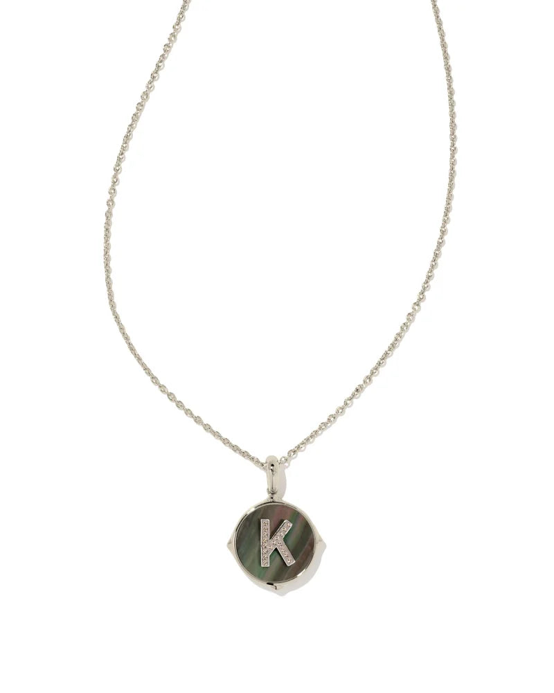 Kendra Scott Letter K Silver Disc Pendant Necklace in Black Mother-of-Pearl-Kendra Scott-The Bugs Ear