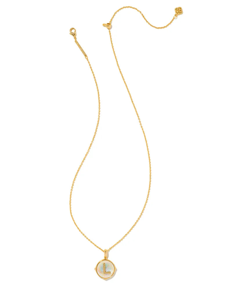 Kendra Scott Letter L Gold Disc Pendant Necklace in Iridescent Abalone-Kendra Scott-The Bugs Ear