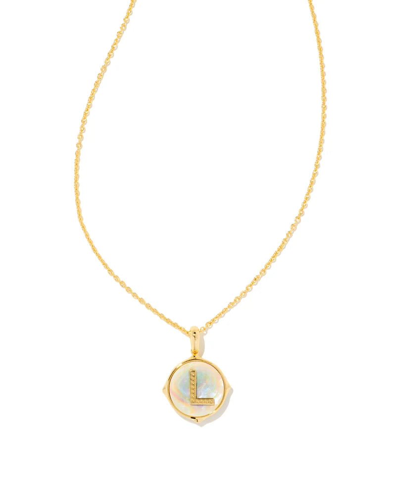 Kendra Scott Letter L Gold Disc Pendant Necklace in Iridescent Abalone-Kendra Scott-The Bugs Ear