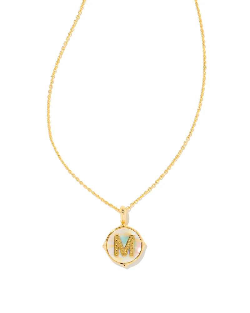 Kendra Scott Letter M Gold Disc Pendant Necklace in Iridescent Abalone-Kendra Scott-The Bugs Ear