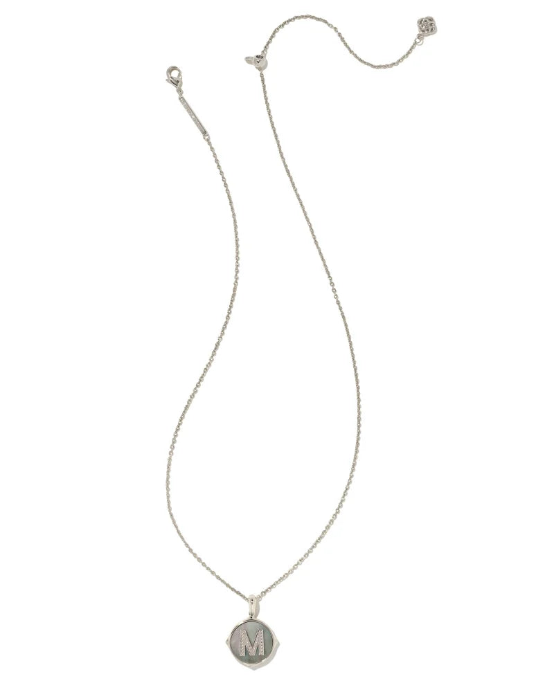 Kendra Scott Letter M Silver Disc Pendant Necklace in Black Mother-of-Pearl-Kendra Scott-The Bugs Ear